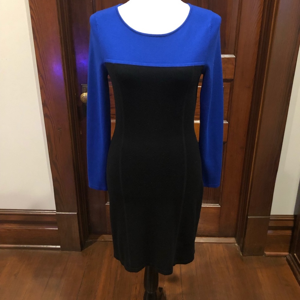 Classy color block black and royal blue dress